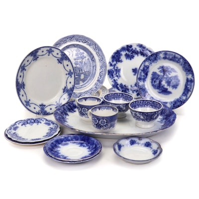 Alfred Meakin, Petrus Regout and Other Flow Blue China Tableware, 19th Century