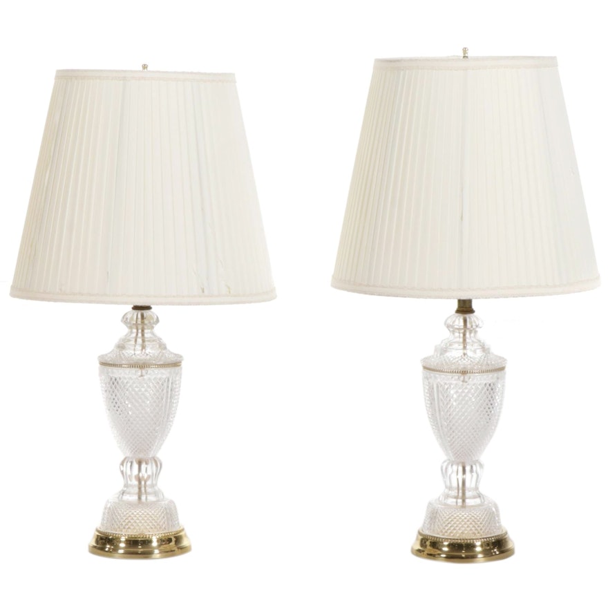 Pair of Nathan Lagin Glass and Brass Table Lamps, Mid to Late 20th Century