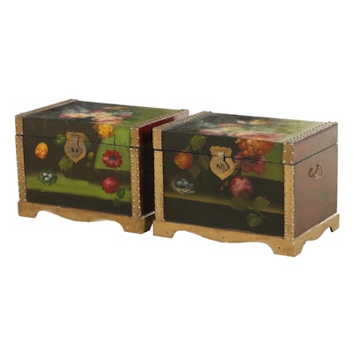 Floral Paint-Decorated Storage Chest/End Tables
