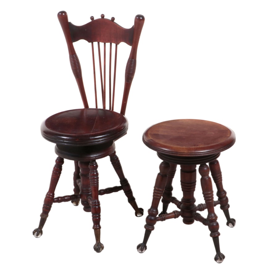 Tonk and The Chas. Parker Co. Late Victorian Adjustable Piano Stools