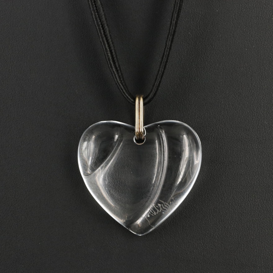 Baccarat Glass Crystal Heart Pendant Corded Necklace