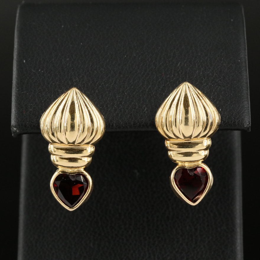 14K Garnet Heart Earrings