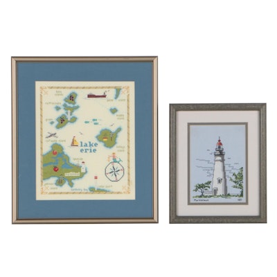 Framed Cross-Stitch Panels "Marblehead" and "Lake Erie"