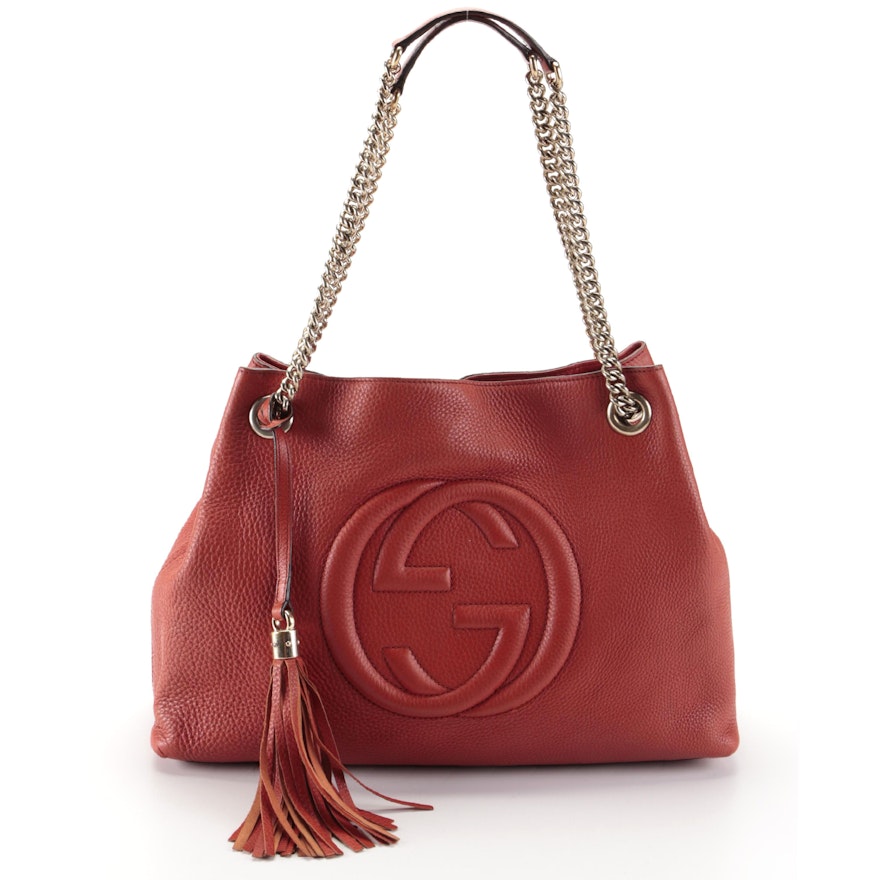 Gucci Soho Chain Strap Shoulder Tote in Grained Leather with Tassel