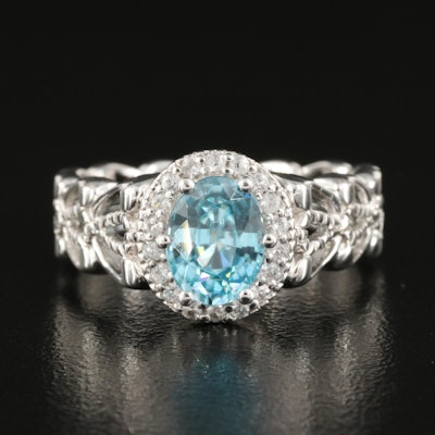 Sterling Zircon Halo Ring with Open Shoulders