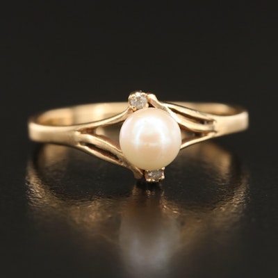 10K Pearl and Diamond Ring with Split Shoulders
