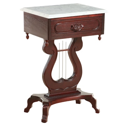Kimball Furniture Victorian Style Marble-Top Side Table with Lyre Base