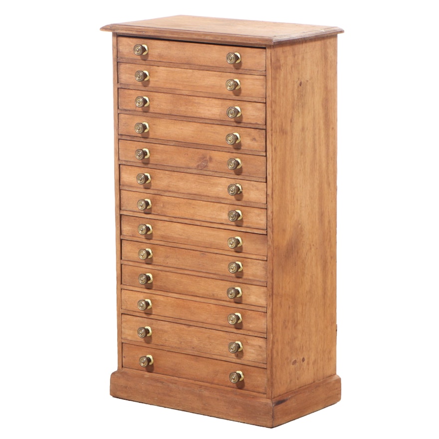 Late Victorian Pine Thirteen-Drawer Specimen Cabinet