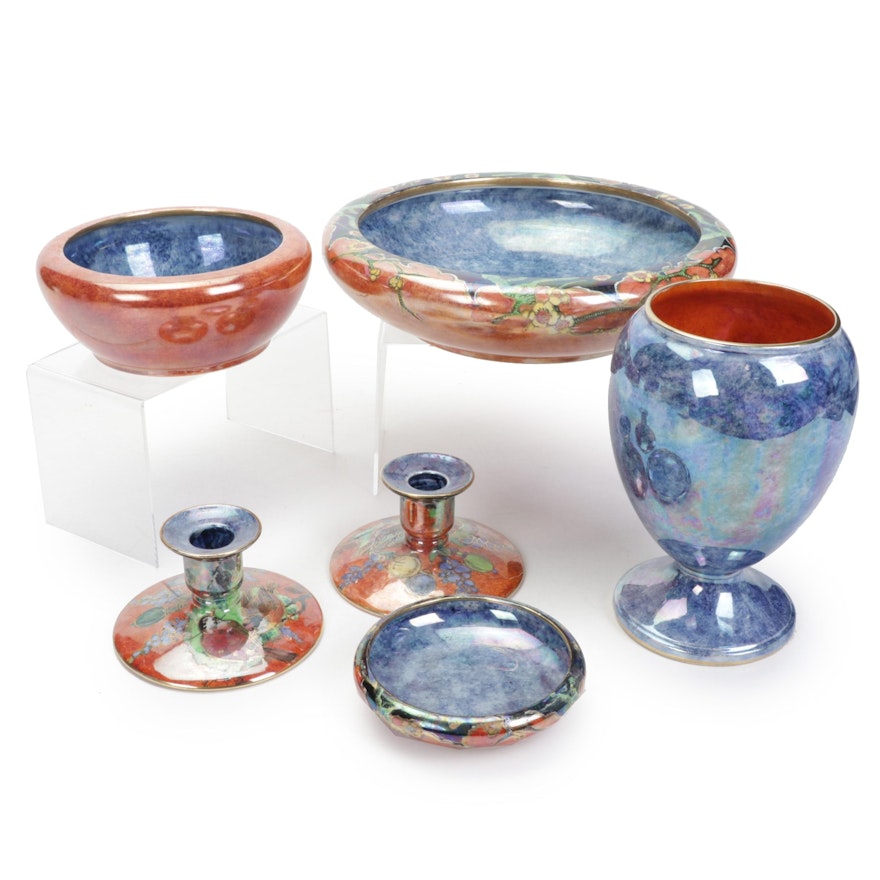Grimwades English Byzanta Ware Console Set with Bowls and Vases