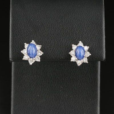 14K Star Sapphire and Diamond Stud Earrings