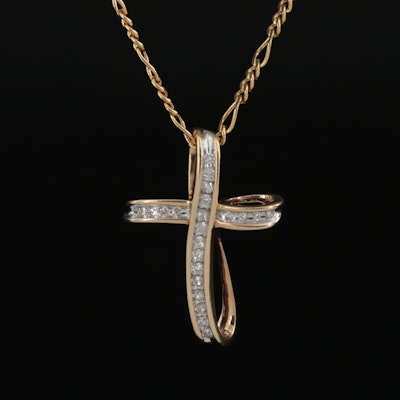 10K 0.23 CTW Diamond Cross Pendant on 18K Figaro Chain Necklace