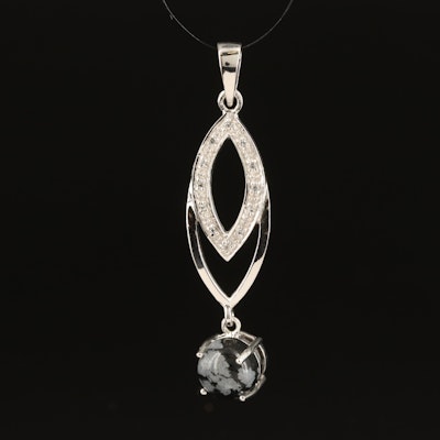 Sterling Silver Snowflake Obsidian and Topaz Pendant