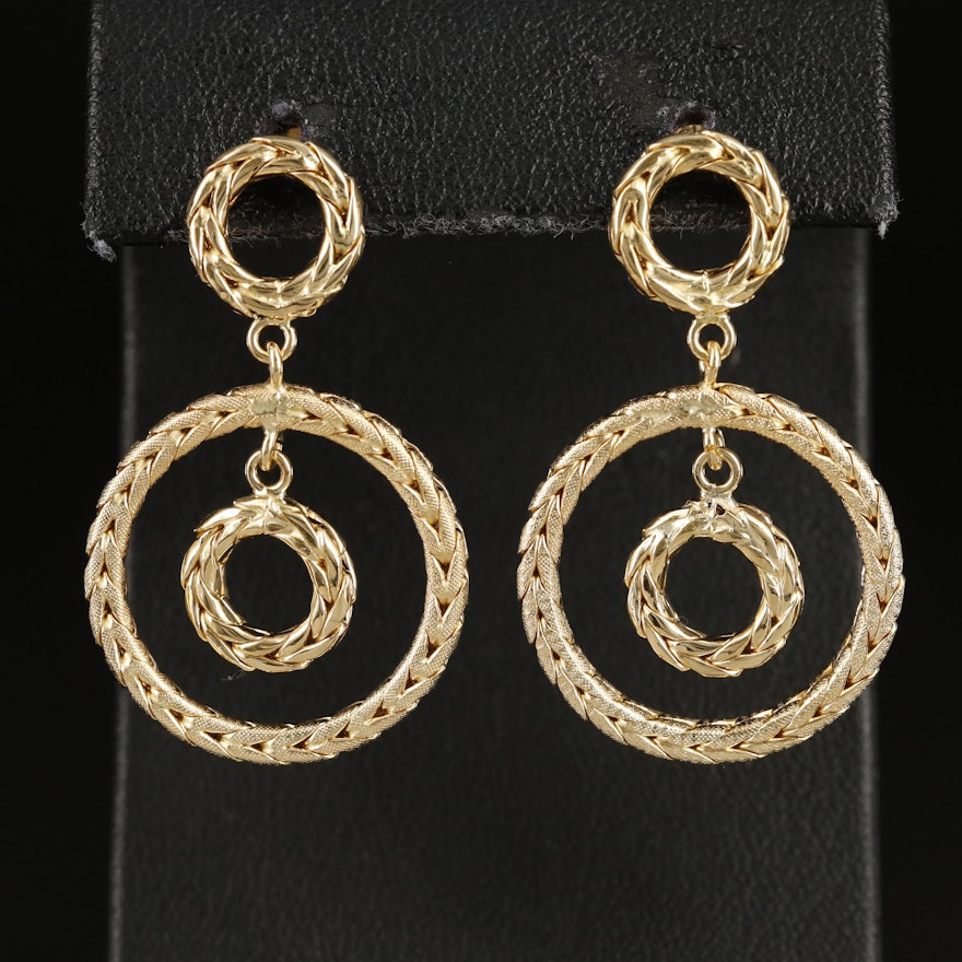 Italian 18K Foxtail Chain Concentric Earrings