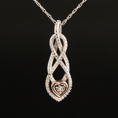 Sterling Cubic Zirconia Pendant Necklace with Heart Accent