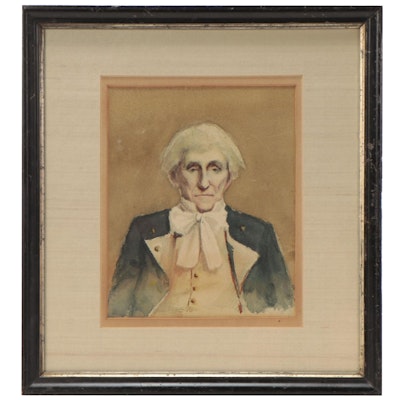 Watercolor Painting Portrait of Colonial Man, 19th Century