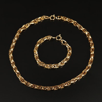 14K Singapore Chain Necklace and Bracelet