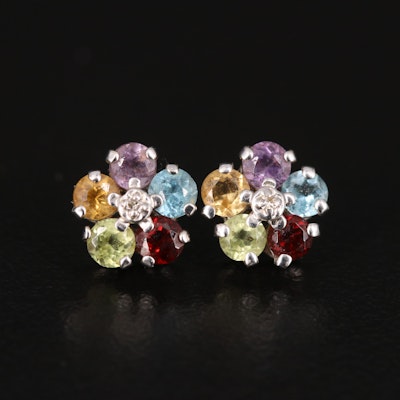 14K Diamond and Gemstone Stud Earrings