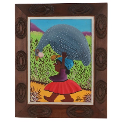 Jacques-Richard Chéry Haitian Folk Art Oil Painting, Late 20th Century