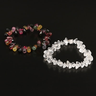 Rock Crystal Quartz and Tourmaline Beaded Bracelets