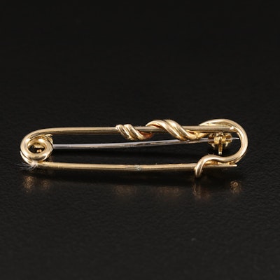 18K Safety Pin Brooch with Vining Detail