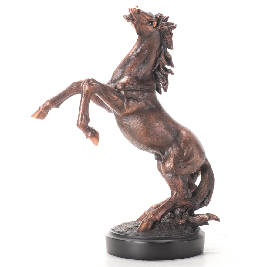 Bronzed Metal Rearing Horse Statue
