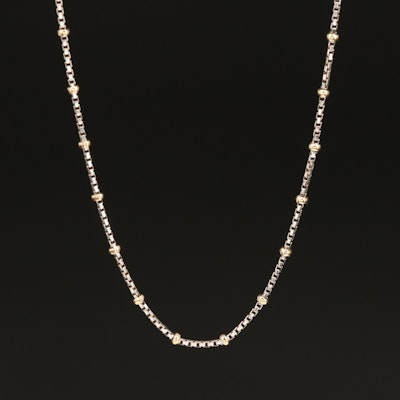 14K Two-Tone Box Chain Station Necklace