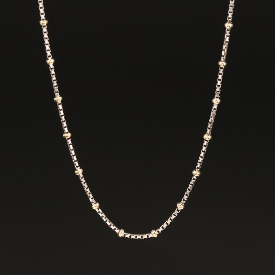 14K Two-Tone Box Chain Station Necklace