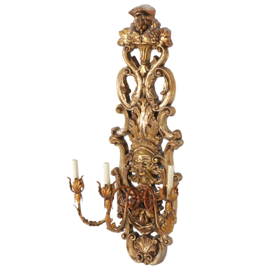 Rococo Style Foam Composite Three-Arm Wall Sconce, Mid to Late 20th Century