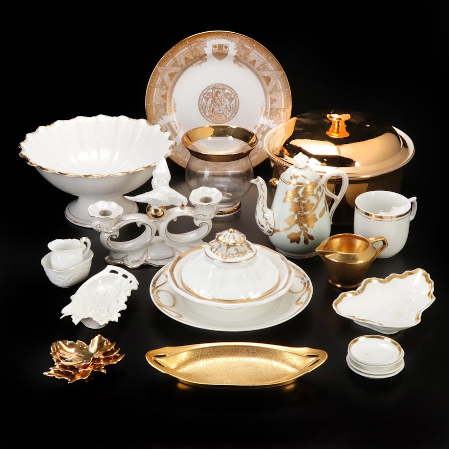 Hall "Golden Glow" Casserole, Pickard Gilt Encrusted China and Other Serveware