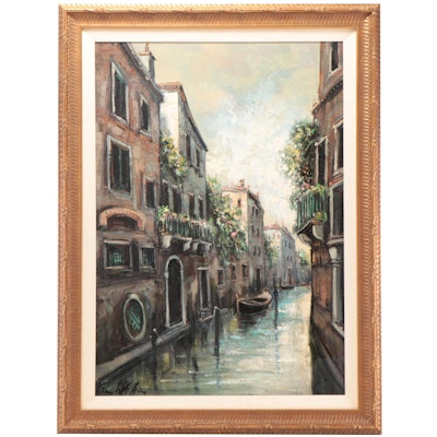 Oil Painting of Venetian Canal, Late 20th Century