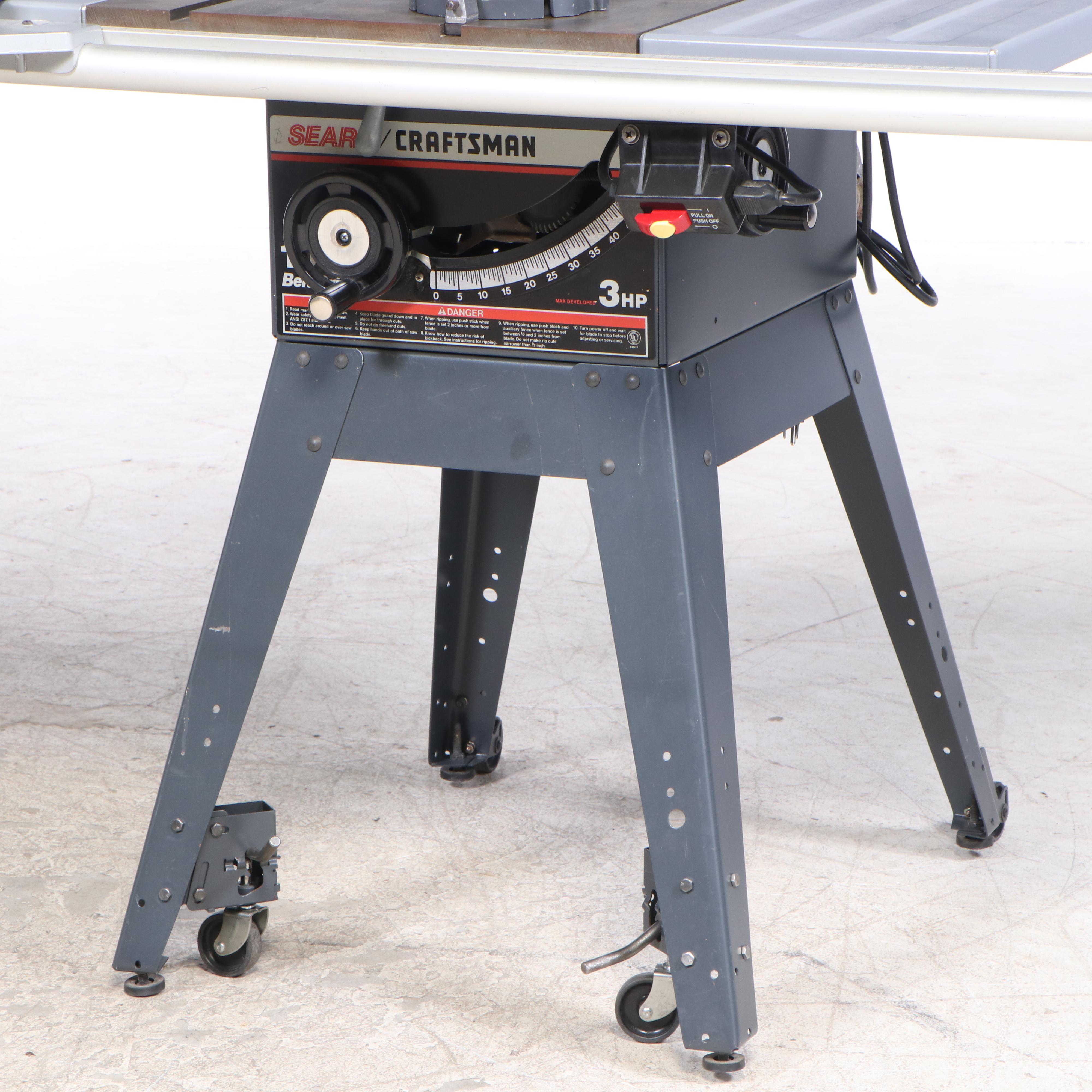 Sears Craftsman 3HP Belt Drive Table Saw with Stand and Extensions EBTH
