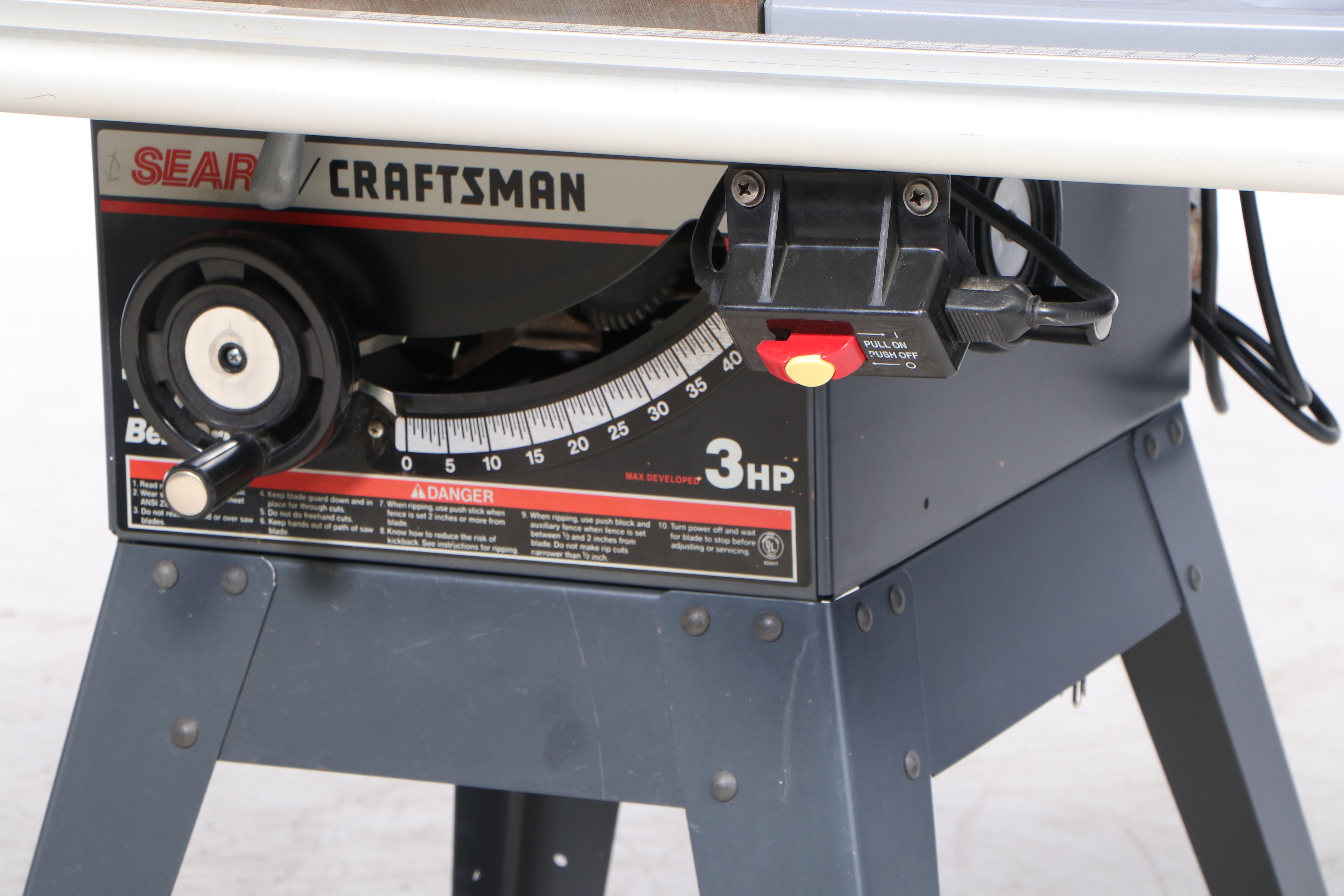 Sears Craftsman 3HP Belt Drive Table Saw with Stand and Extensions EBTH