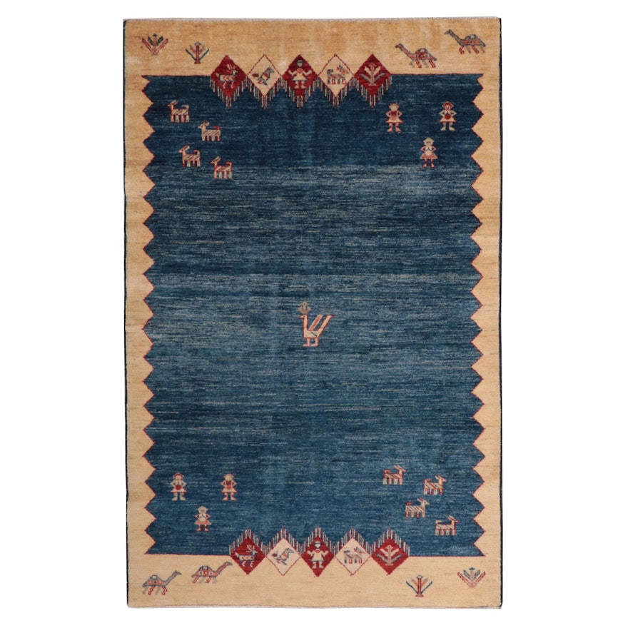 3'10 x 6' Hand-Knotted Persian Gabbeh Pictorial Area Rug