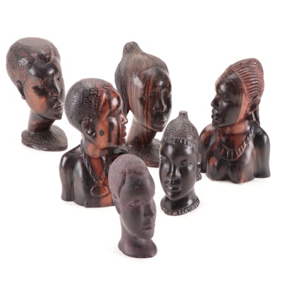 Central and East African Hand-Carved Ironwood and Other Wood Busts