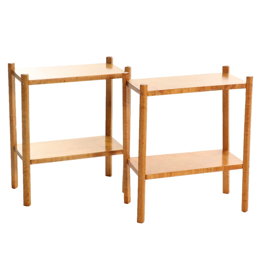 Pair of Modernist Bird's Eye Maple Two-Tier Side Tables, Late 20th Century