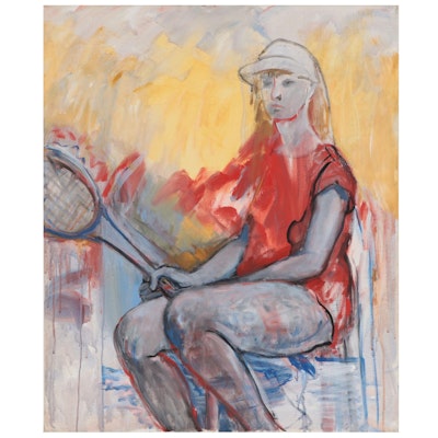 Marion Maas Figurative Oil Painting of Woman With Tennis Racket