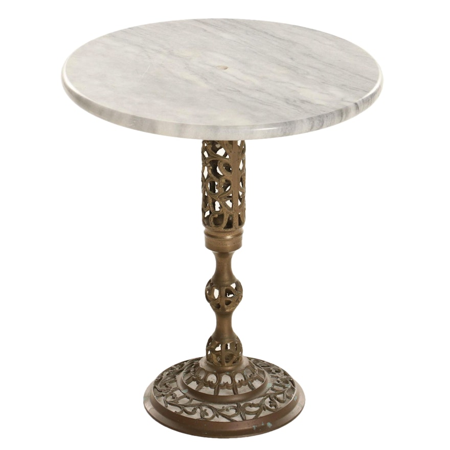 Scroll Carved Brass and Marble Side Table, Mid to Late 20th Century