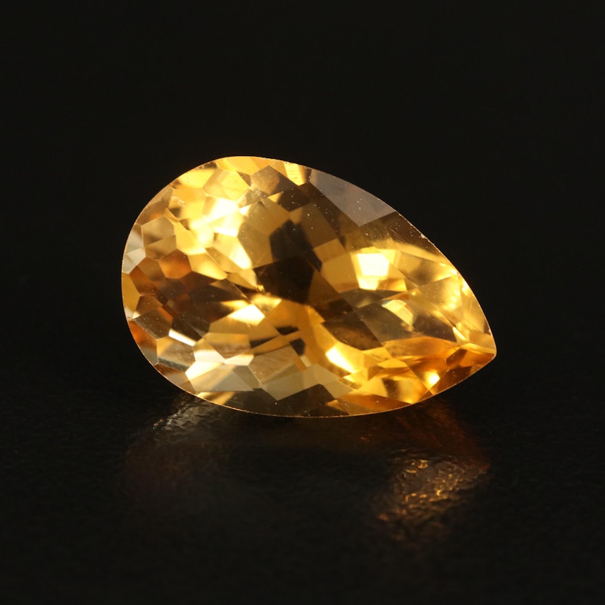 Loose 8.77 CT Pear Faceted Citrine