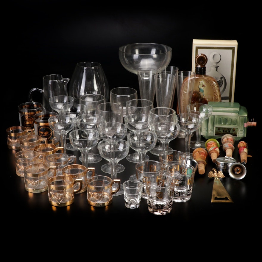 Mid Century Modern Cocktail Glasses, Beam Decanters and Other Bar Accessories