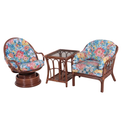 Classic Rattan Inc. Lounge and Swivel Chairs with End Table