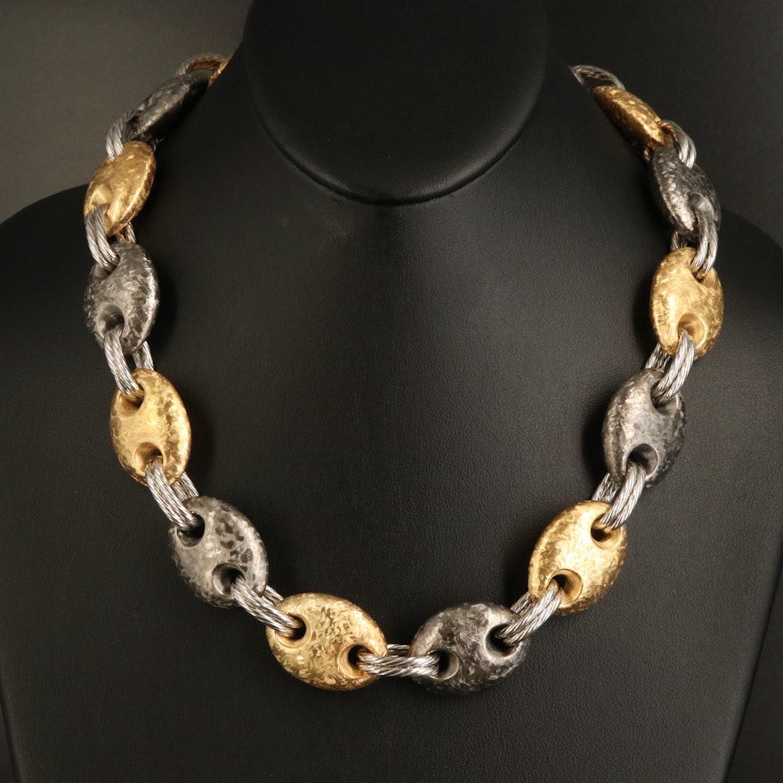 Italian 14K Two-Tone Mariner and Cable Chain Necklace