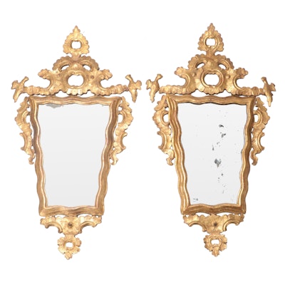 Pair of Continental Rococo Giltwood Wall Mirrors, 18th Century