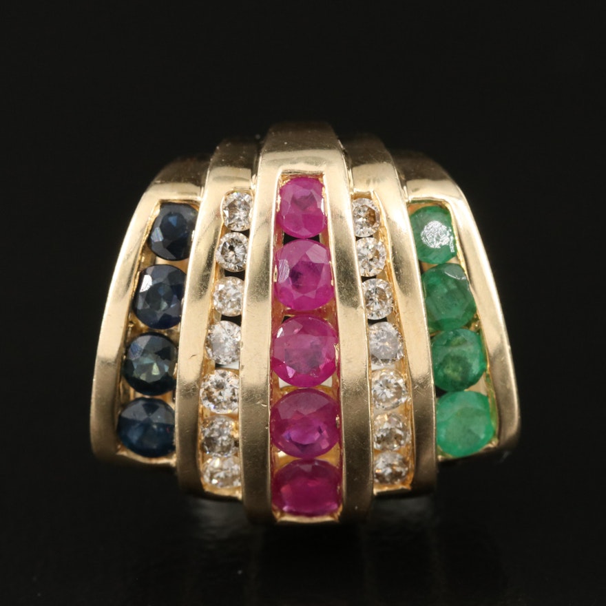 14K Emerald, Ruby, Sapphire and Diamond Enhancer Pendant