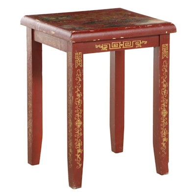 Red-Painted, Parcel-Gilt, and Chinoiserie-Decorated Side Table
