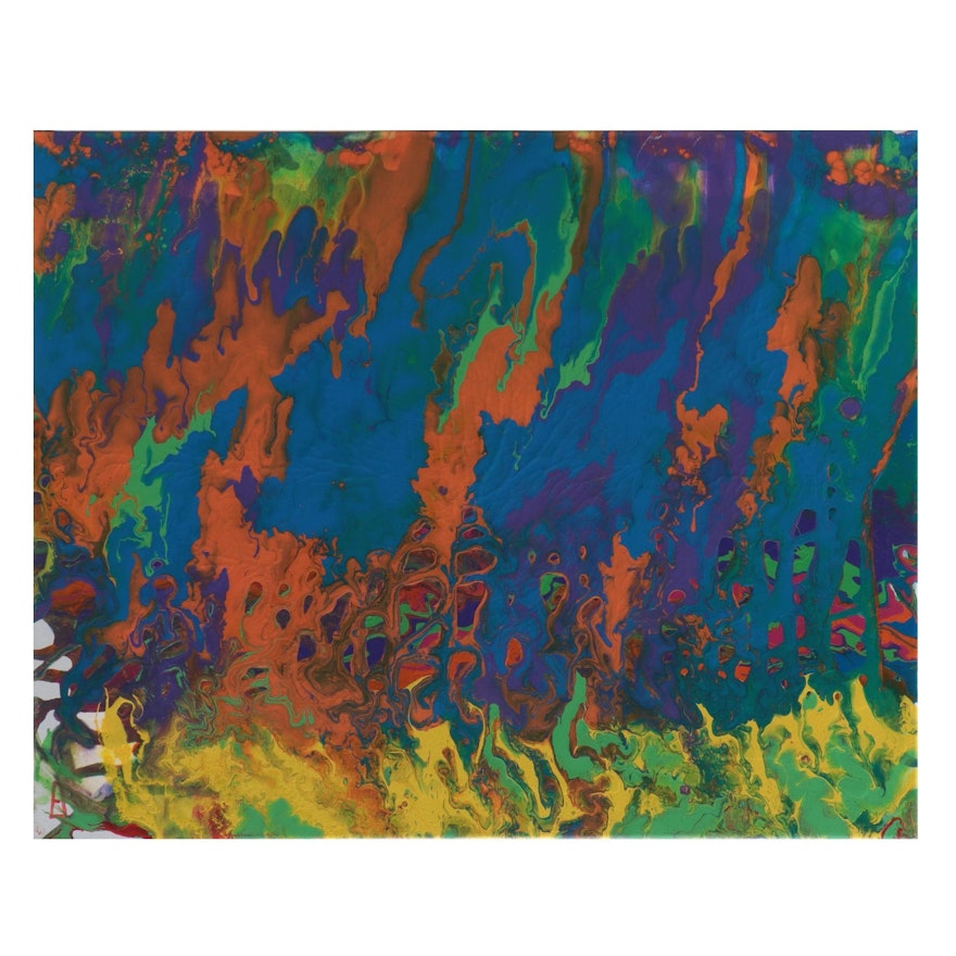 Leslie Alexander Abstract Acrylic Pour Painting, 21st Century