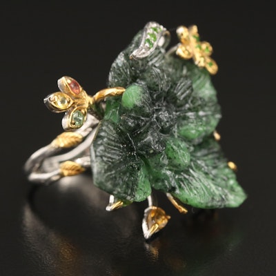 Sterling Foliate Ring with Zoisite, Sapphire and Tourmaline