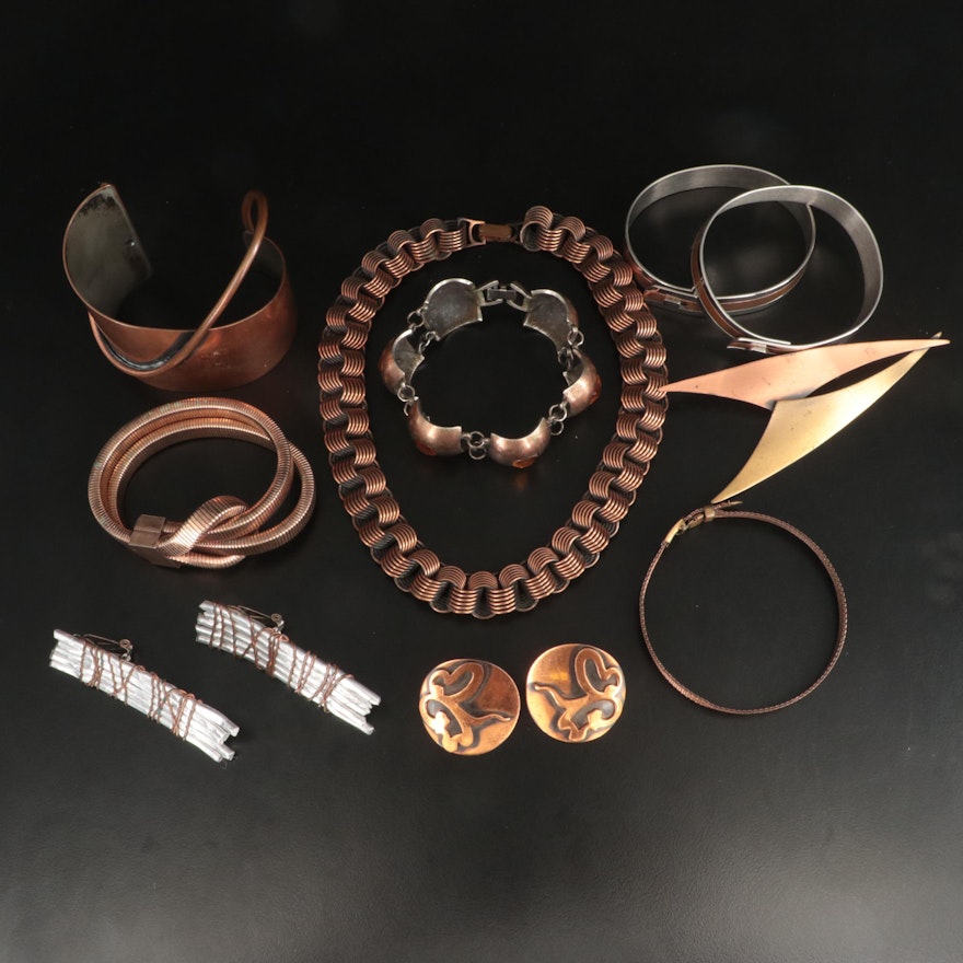 Vintage Jewelry Selection Featuring Otto Robert Bade and Copper Jewelry