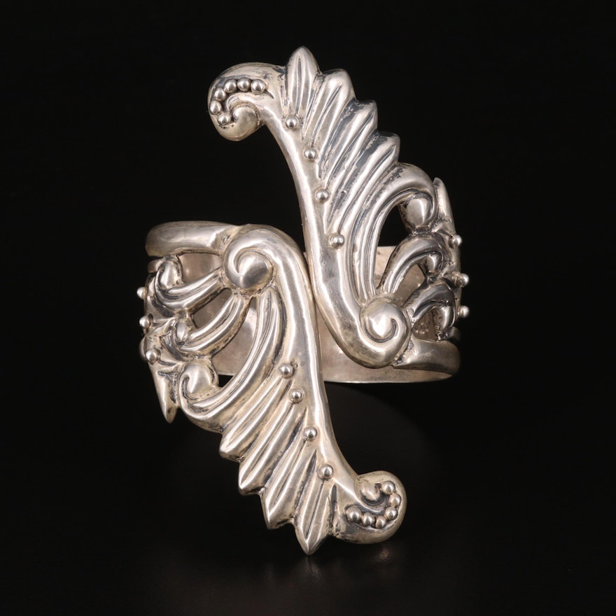 Taxco Mexico Sterling Scrollwork Clamper Bracelet