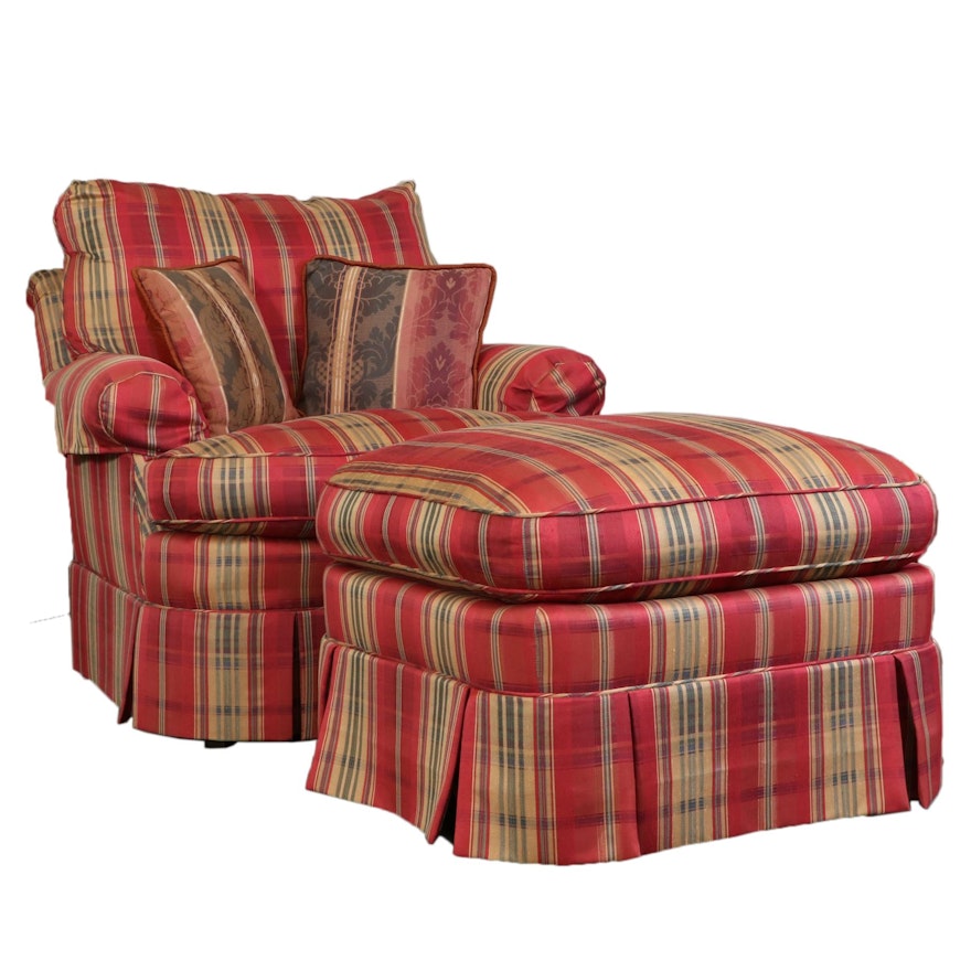 Baker Furniture Plaid Upholstered Armchair and Ottoman