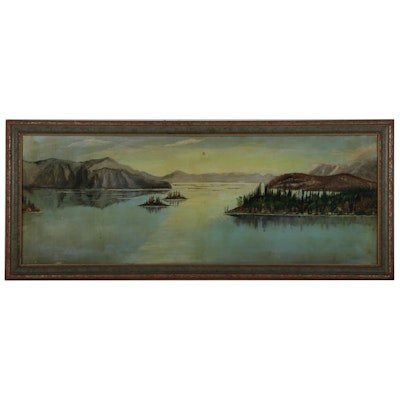 Landscape Oil Painting of Valley Lake Vista, Early-Mid 20th Century